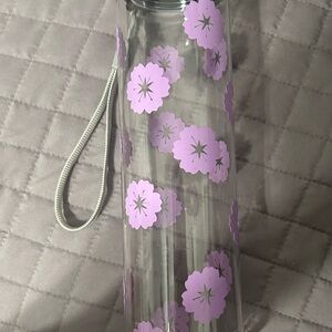 Clear Water Bottle with Purple Floral Design